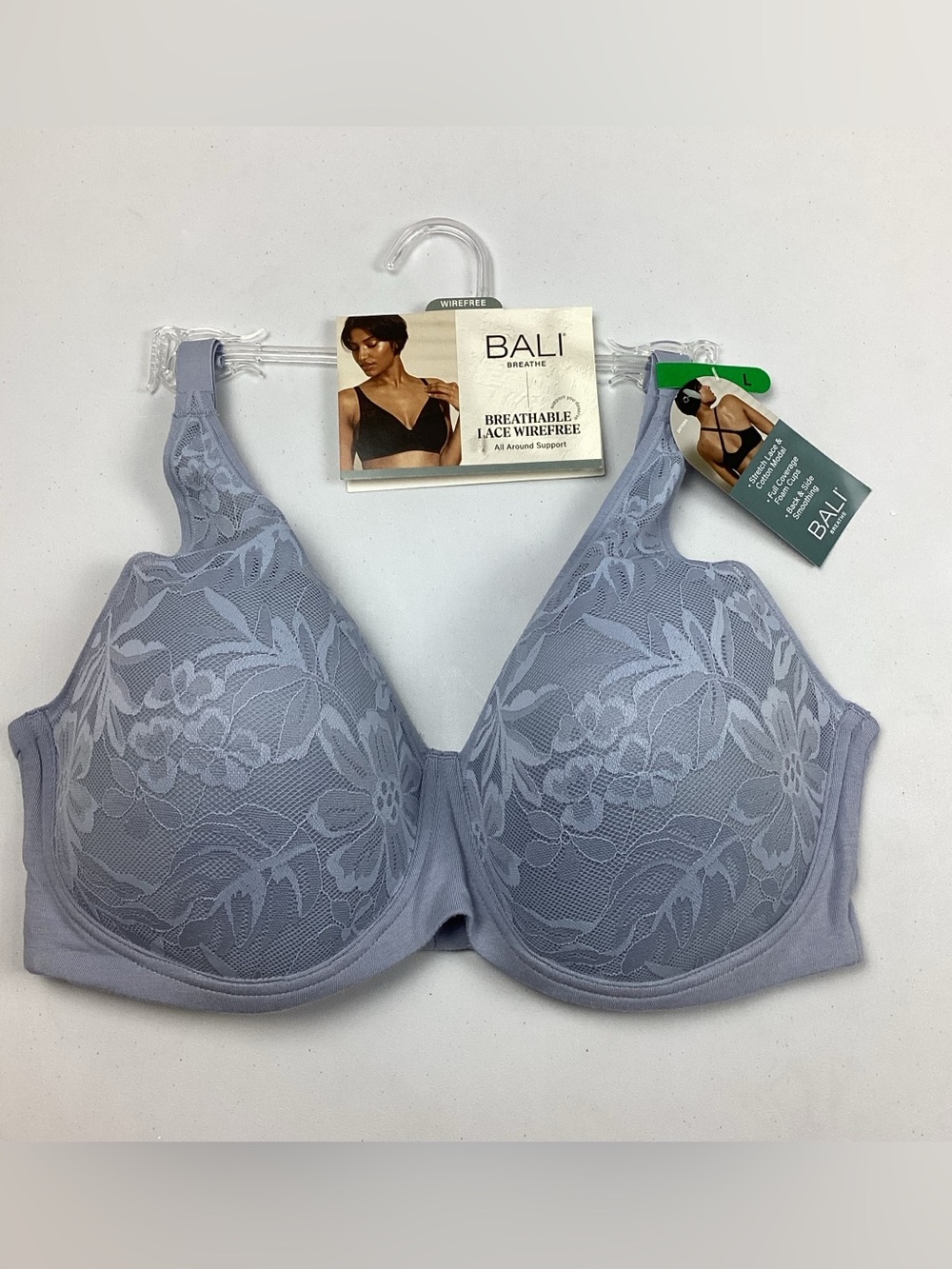 Bali Breathable Lace Wirefree Full Coverage Bra Size Large NEW! Retail $54